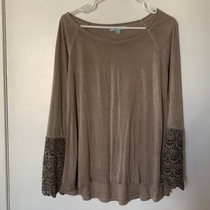 Brown lace bell sleeve top